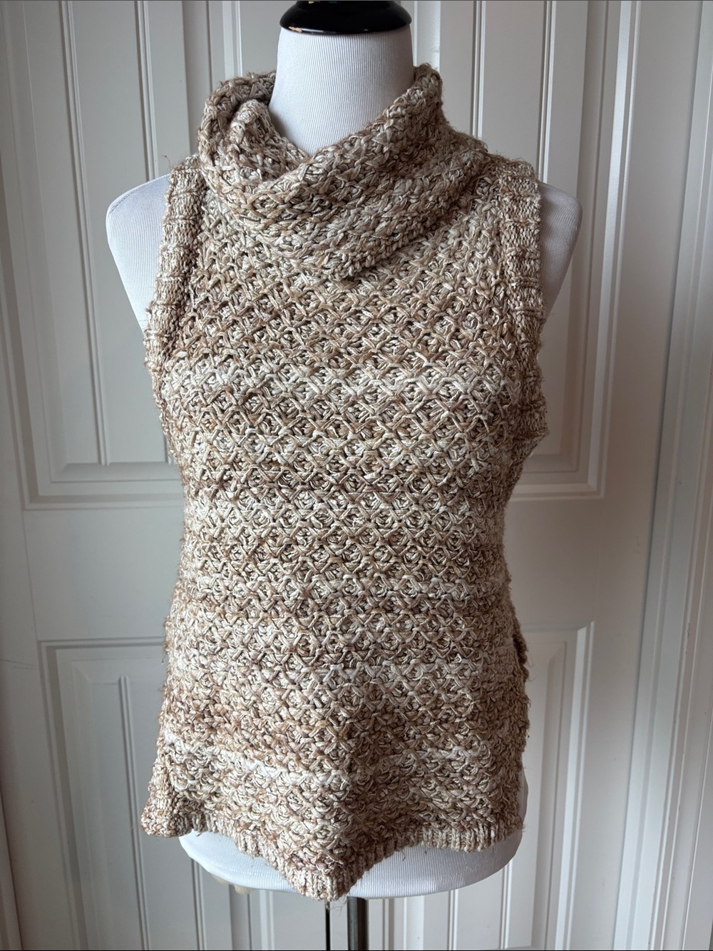 Anthropologie PILCRO Sleeveless Cowl Neck Sweater in Beige and Cream MEDIUM